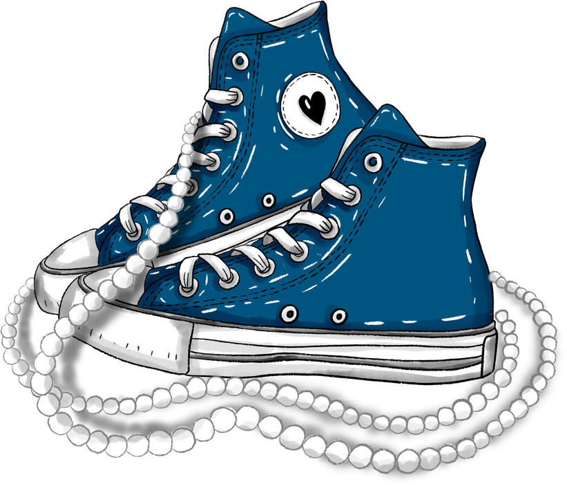 Blue Sneakers with Pearl Illustration